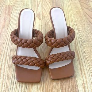 Women's Woven Sandals Slides Kitten Heel Slip On Stiletto